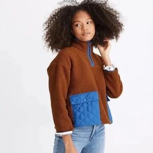 Madewell (Re)sourced Fleece Quilted Pocket Popover Jacket in Brown/Blue